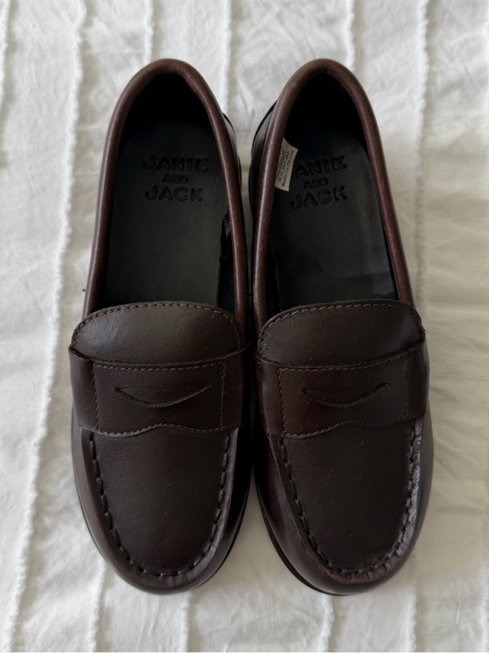 Janie and Jack Dark Brown Leather Slip-On Loafers